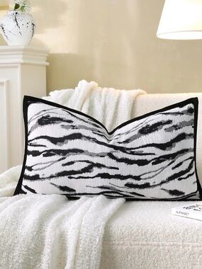 Textured Black and White Zebra Lumbar Pillow - Unknown Brand